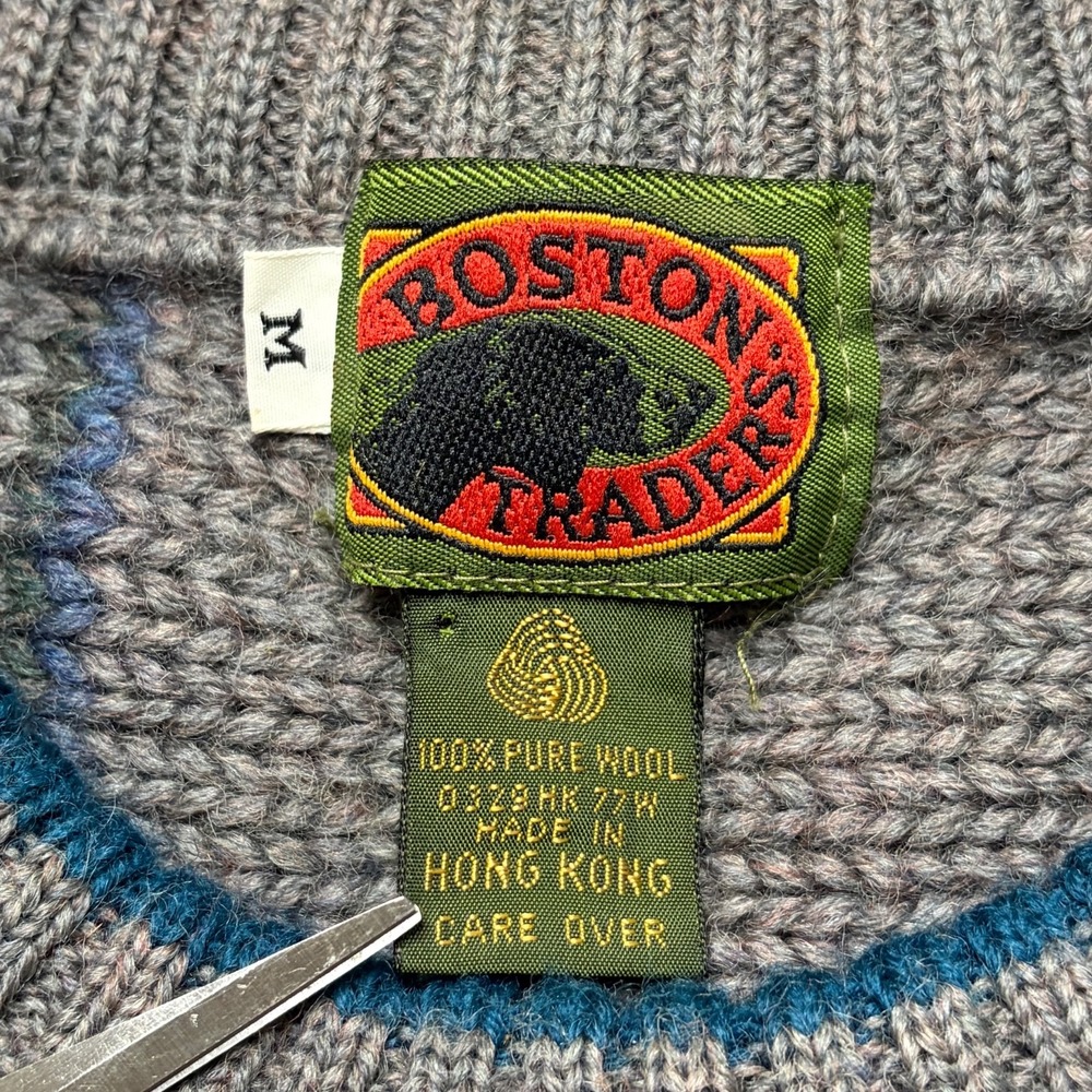 Vtg Boston Traders Sweater Mens M 100% Wool Stripe Chunky Knit Grandpa Grunge - Picture 4 of 7